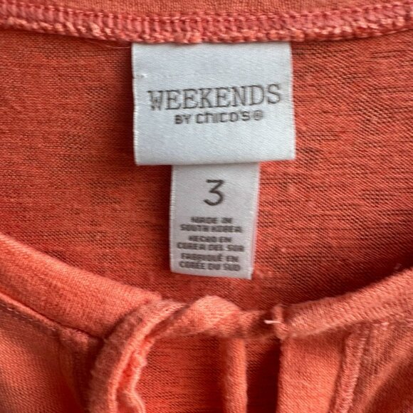 Chico's Weekends Short Sleeve Tie Neck Stretch Tee Shirt Women's Size 3 (XL) - Picture 3 of 8